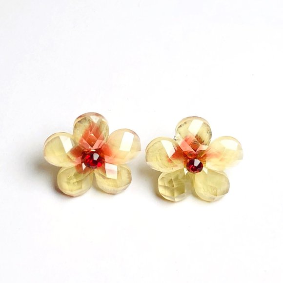 New! Red Rhinestone Flower Stud Earrings - Picture 5 of 6